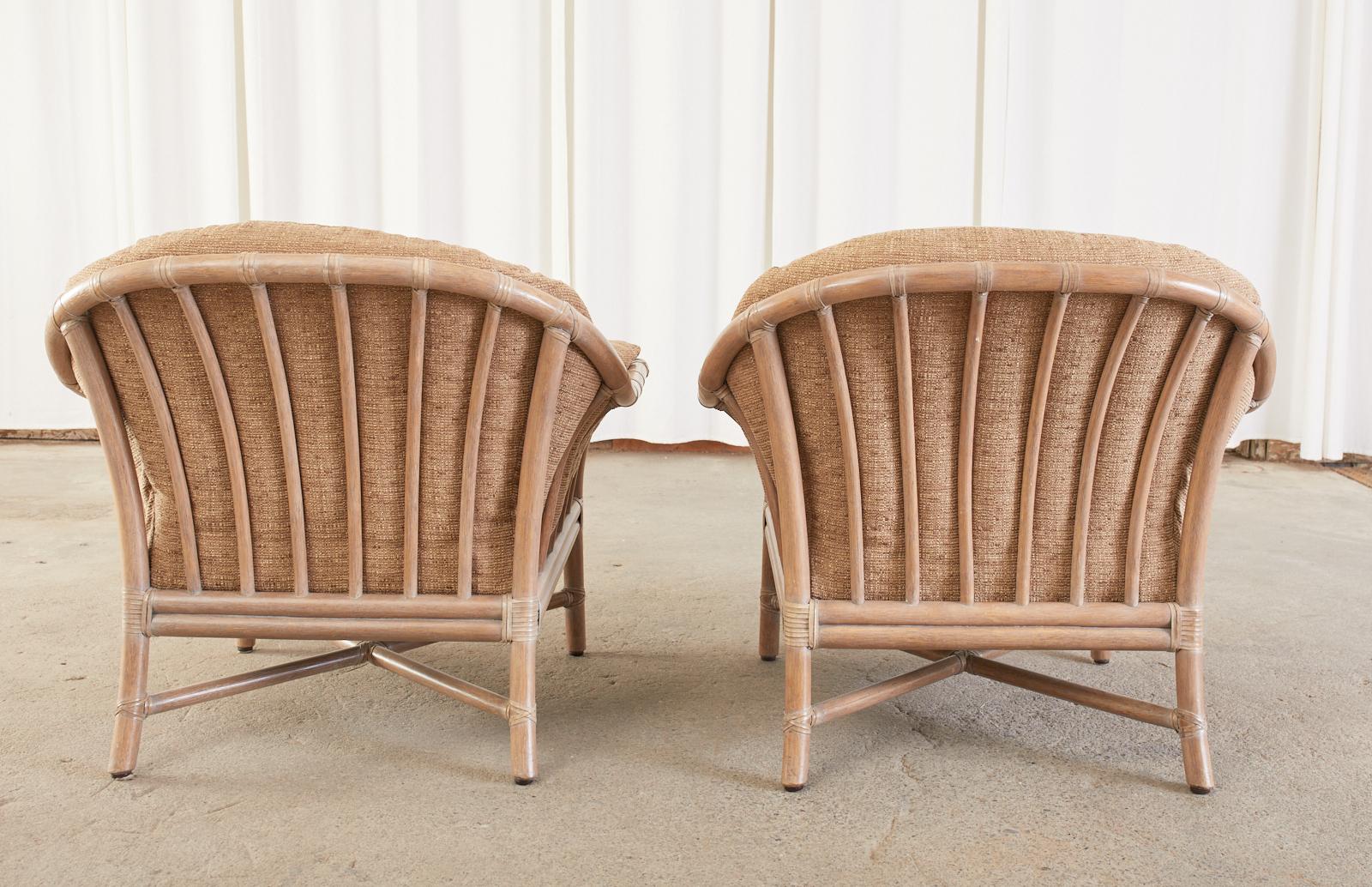 Pair of McGuire Oversized Cerused Rattan Lounge Chairs & Ottoman 11