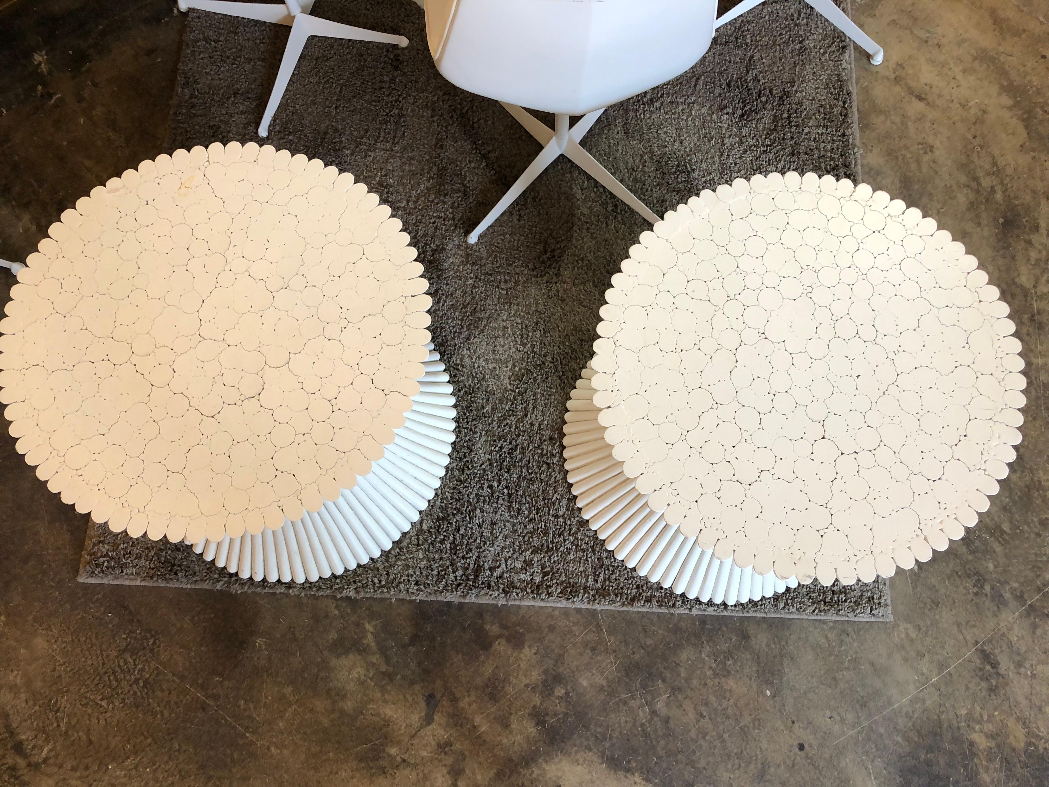 Pair of McGuire painted white sheaf of wheat tables  2