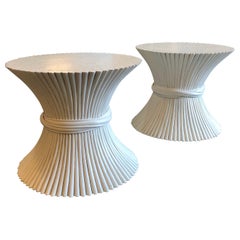 Pair of McGuire painted white sheaf of wheat tables