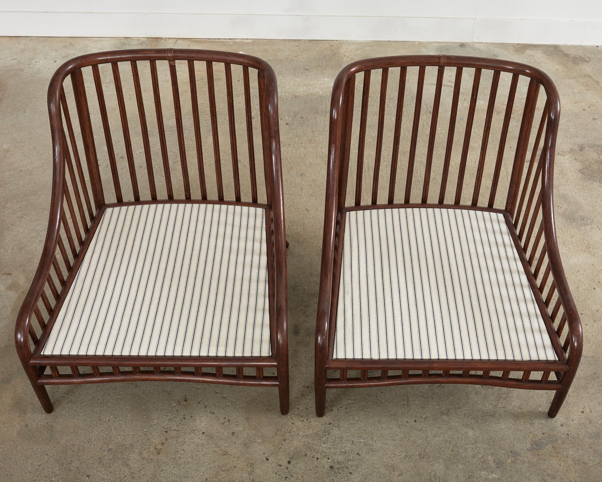 Pair of McGuire Pole Rattan Lounge Chairs with Ottoman In Good Condition In Rio Vista, CA