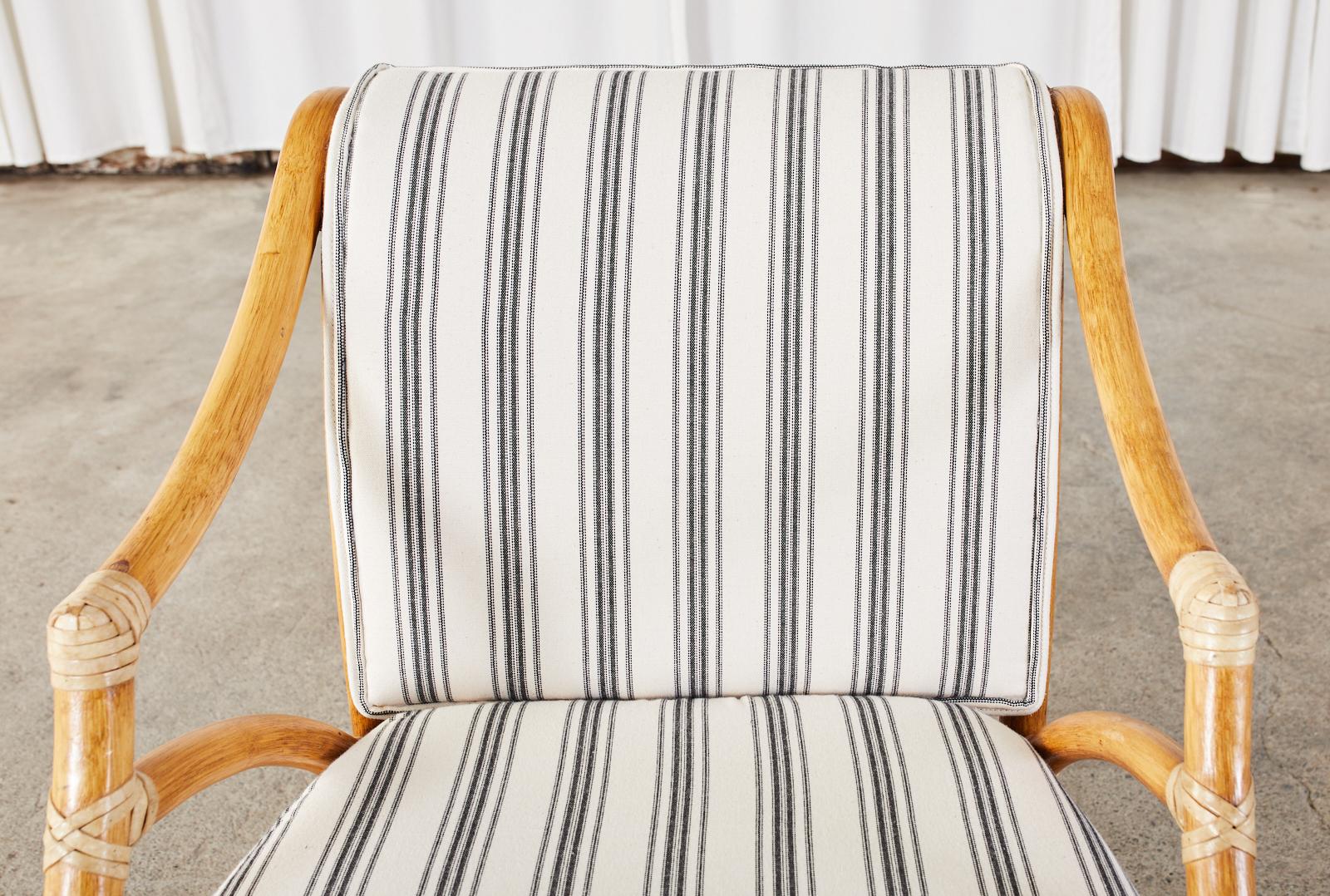 Pair of McGuire Rattan and Cane Upholstered Lounge Chairs 2