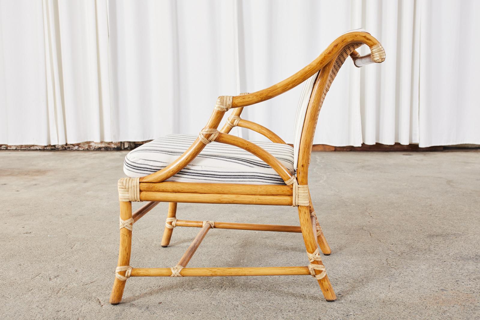 Pair of McGuire Rattan and Cane Upholstered Lounge Chairs 5