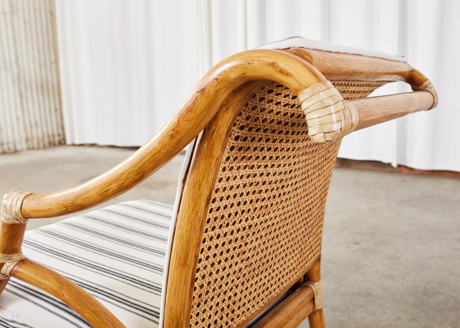 Pair of McGuire Rattan and Cane Upholstered Lounge Chairs 6