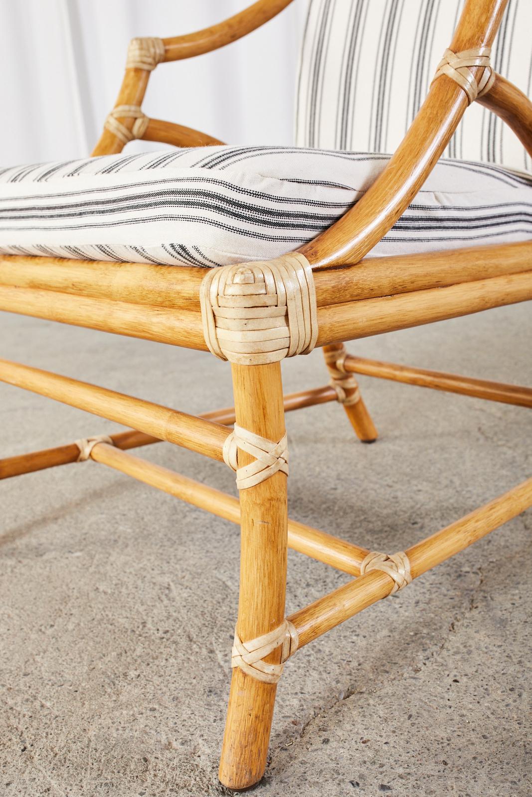 Pair of McGuire Rattan and Cane Upholstered Lounge Chairs 10