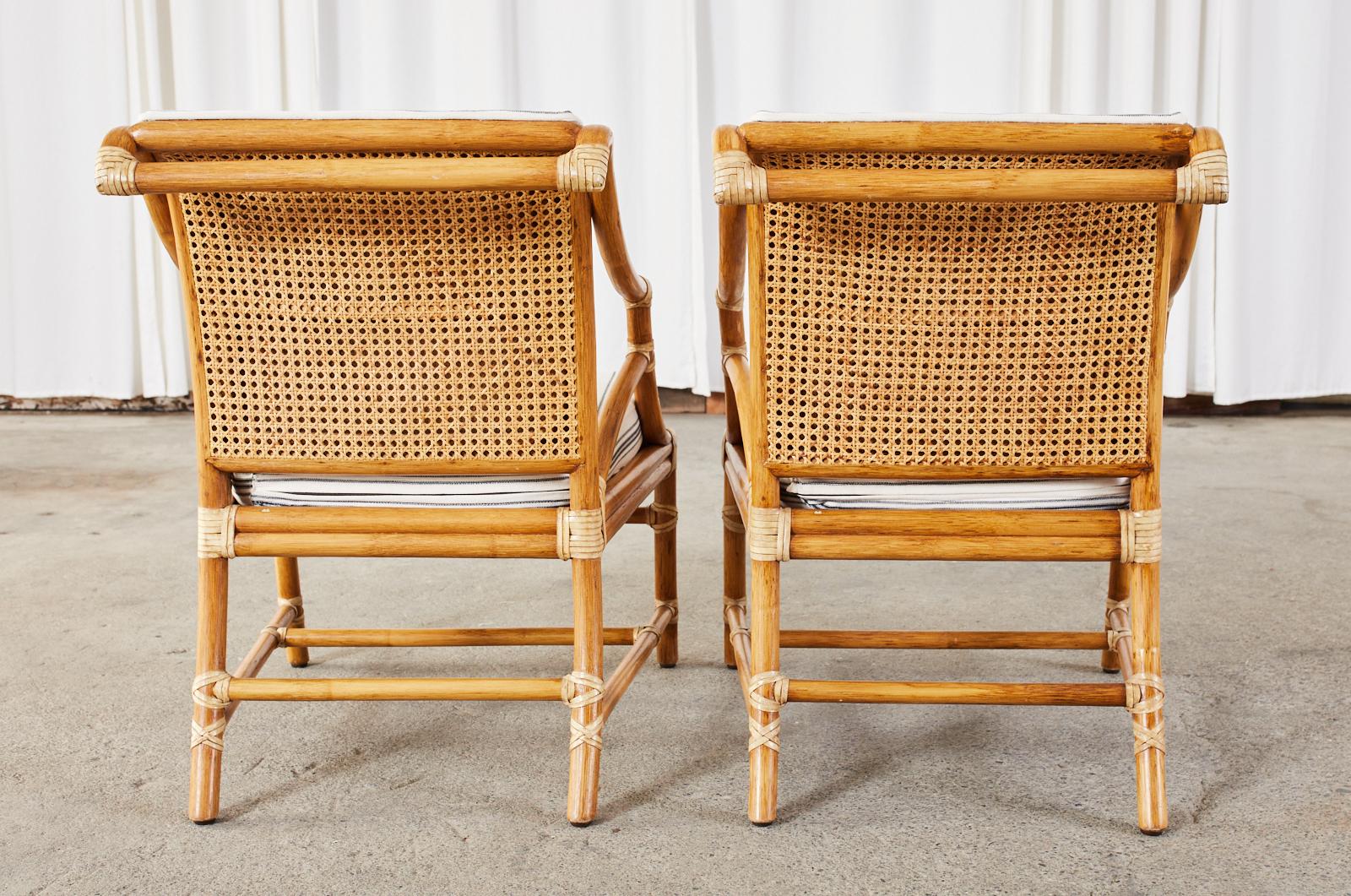 Pair of McGuire Rattan and Cane Upholstered Lounge Chairs 11