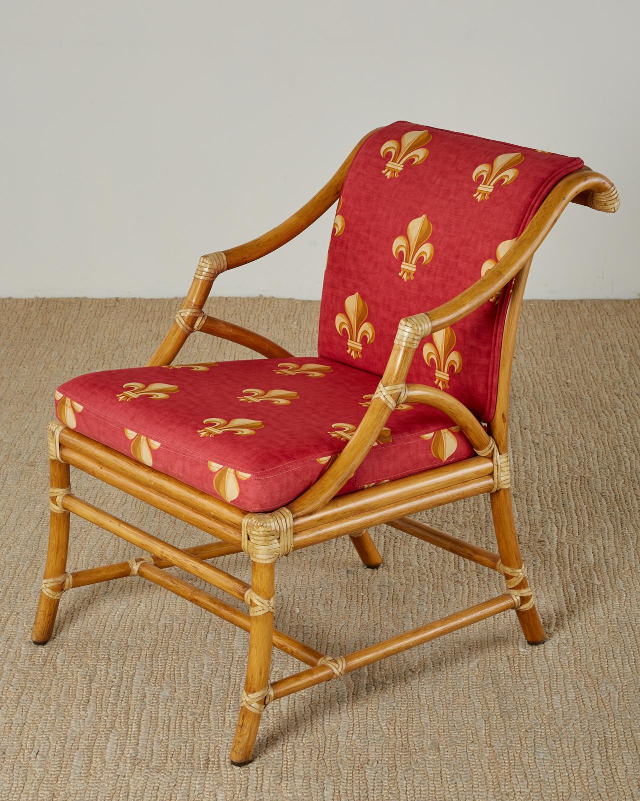 20th Century Pair of McGuire Rattan and Cane Upholstered Lounge Chairs