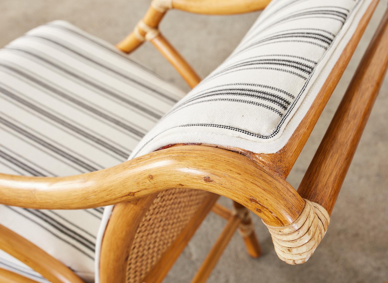 20th Century Pair of McGuire Rattan and Cane Upholstered Lounge Chairs