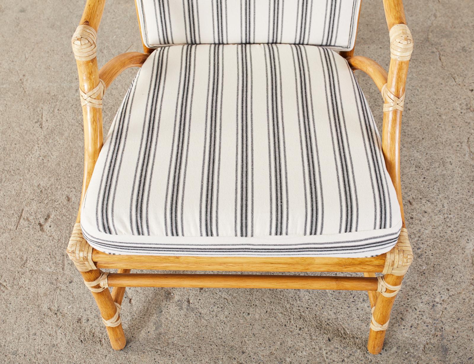 Pair of McGuire Rattan and Cane Upholstered Lounge Chairs 1