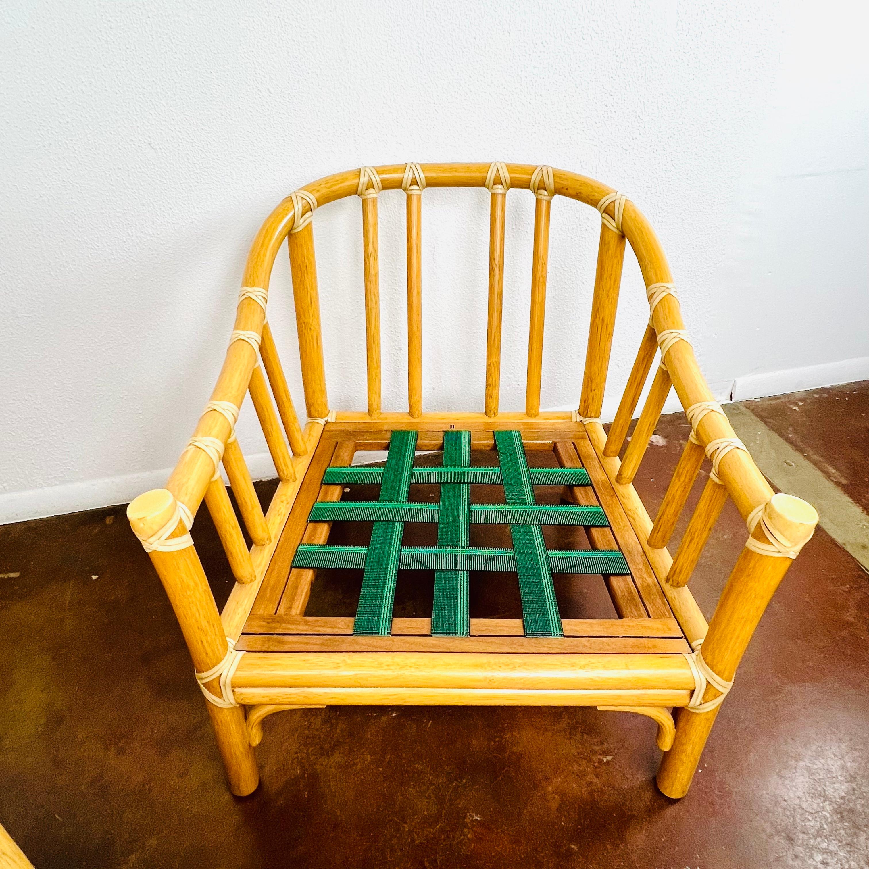 Leather Pair of McGuire Rattan Armchairs For Sale