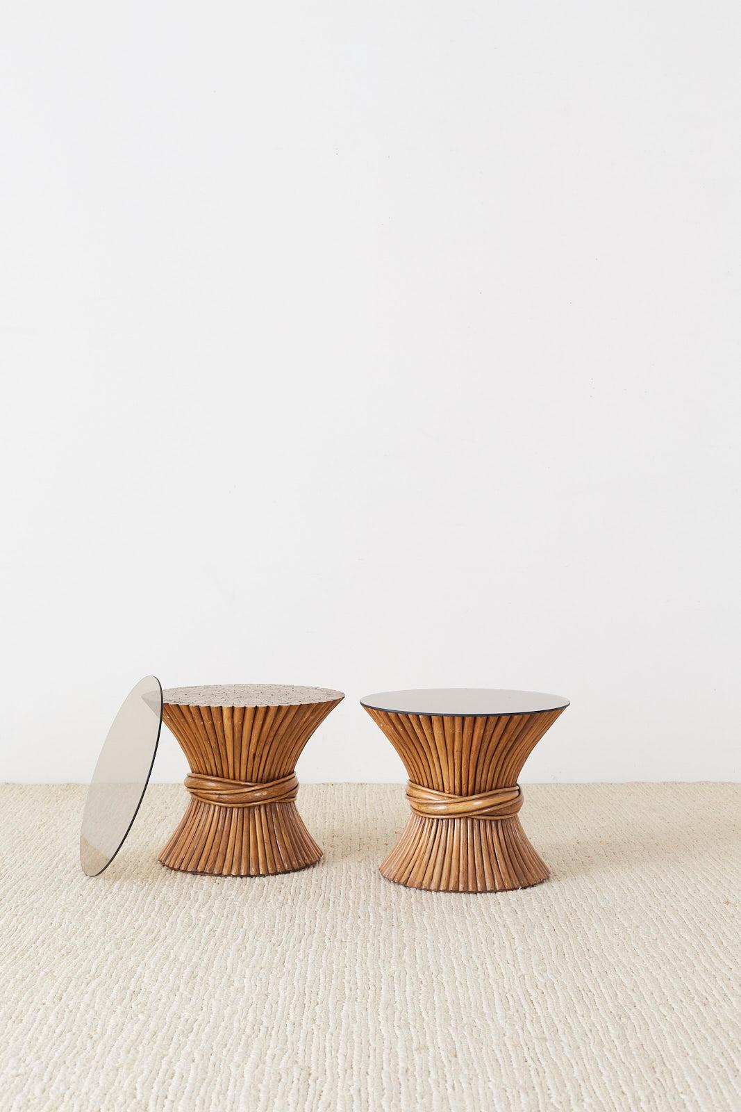 Pair of McGuire Rattan Bamboo Drink Tables 6