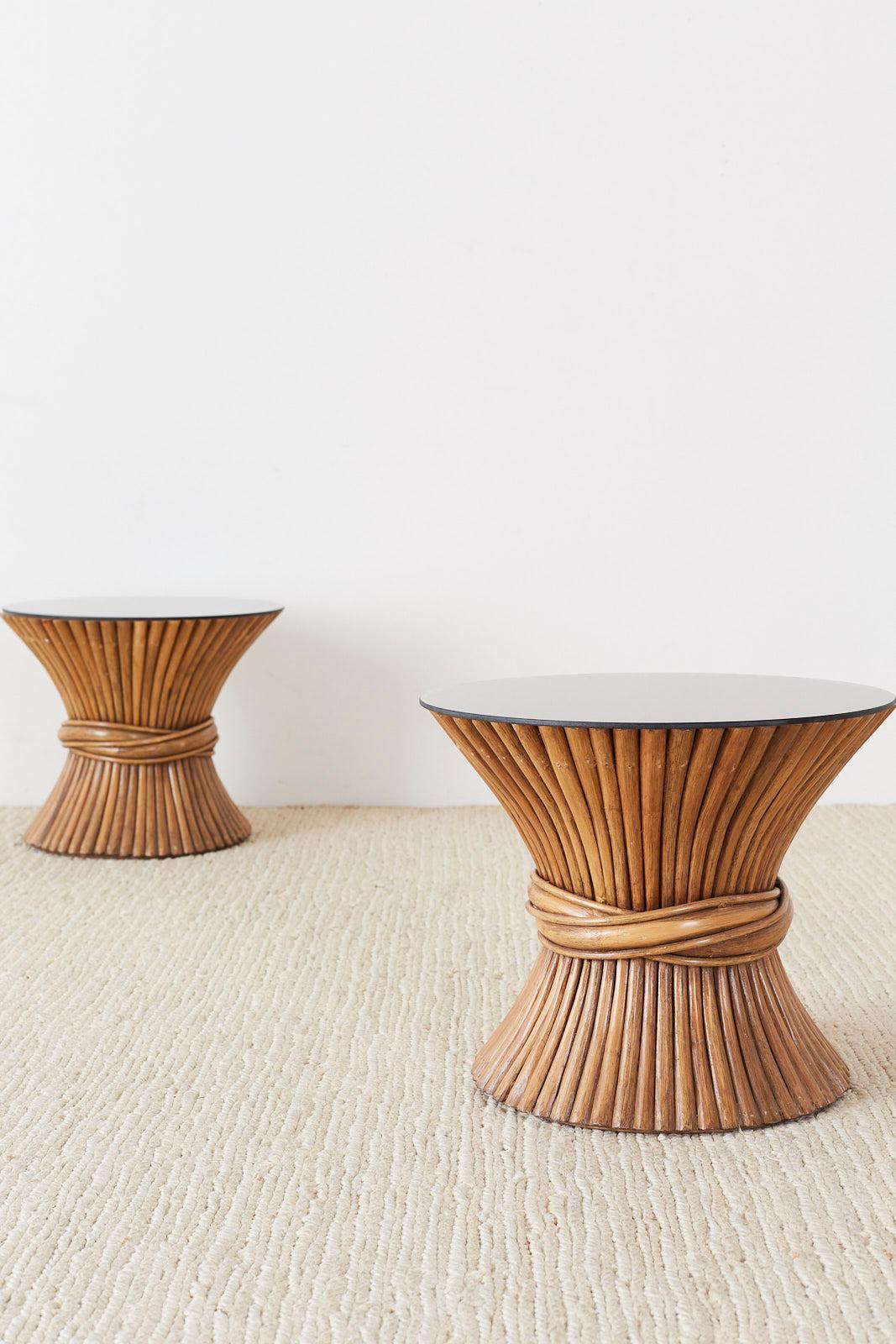 Pair of McGuire Rattan Bamboo Drink Tables 7