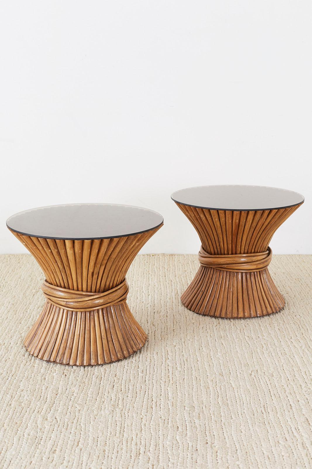 Pair of McGuire Rattan Bamboo Drink Tables at 1stDibs