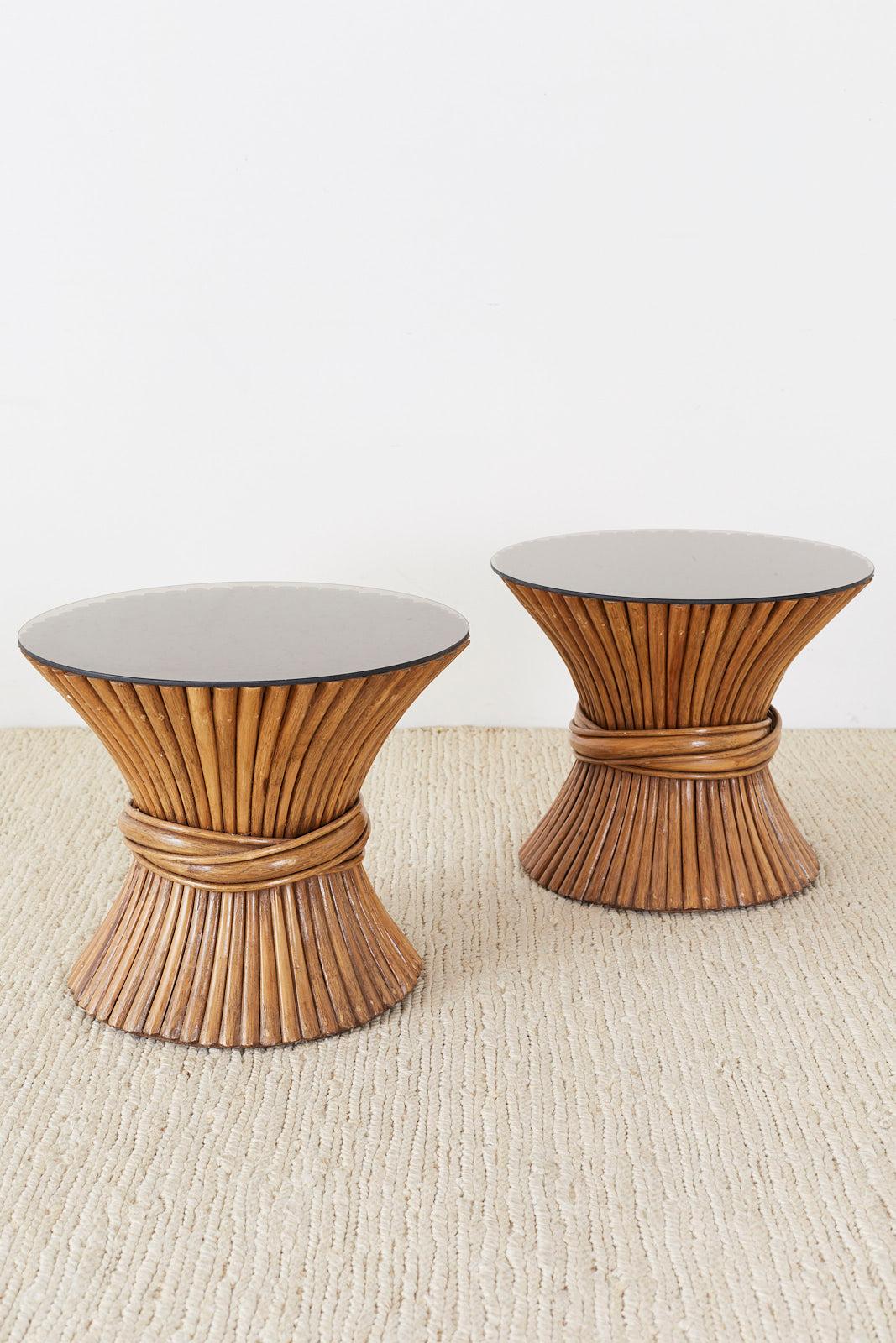 Mid-Century Modern Pair of McGuire Rattan Bamboo Drink Tables