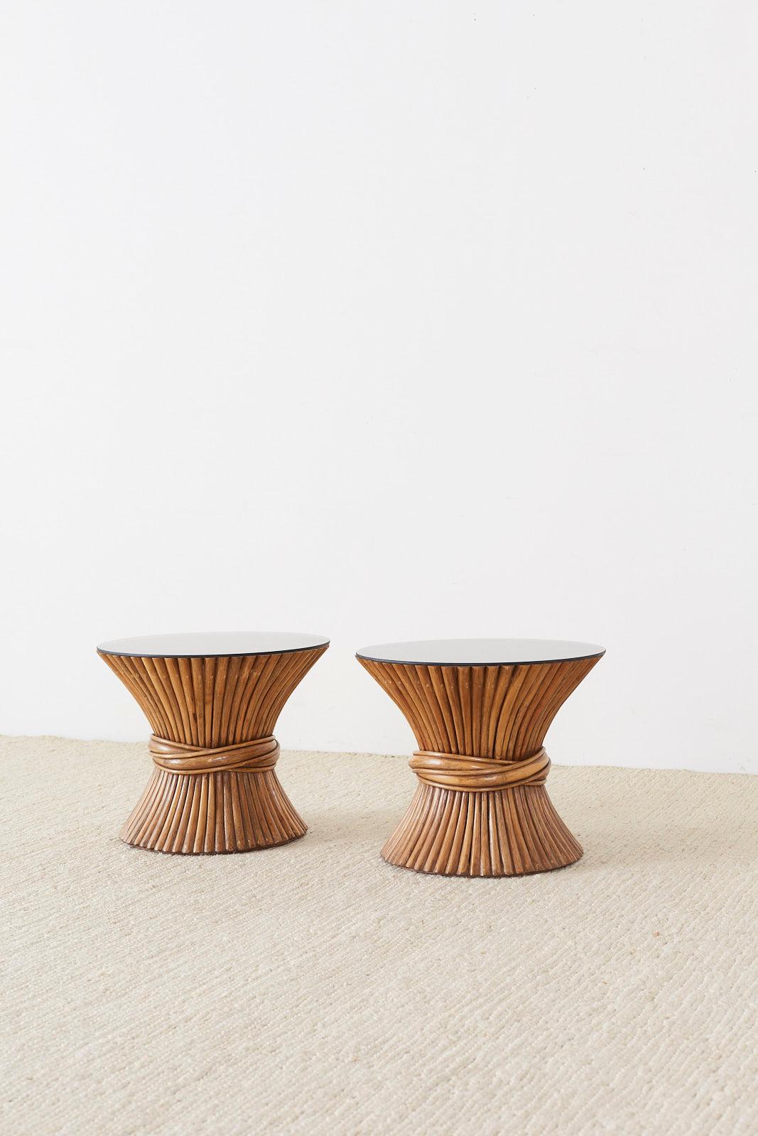 Hand-Crafted Pair of McGuire Rattan Bamboo Drink Tables