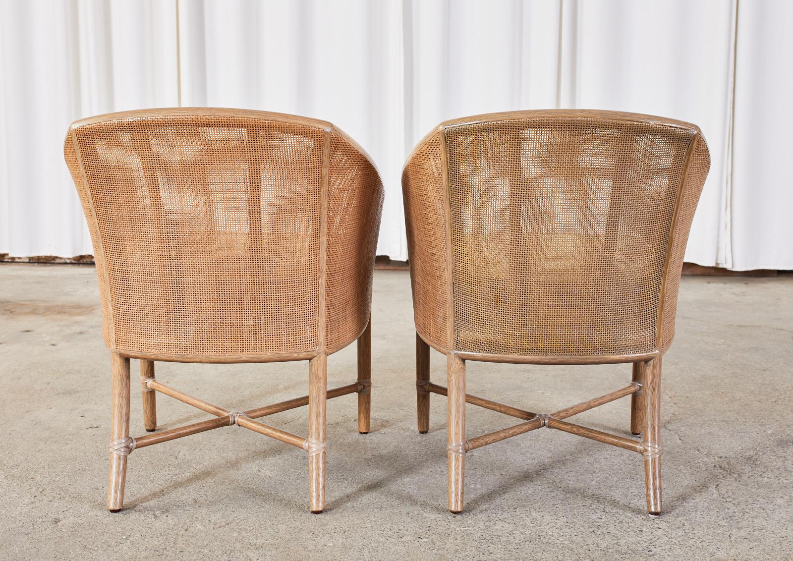 Pair of McGuire Rattan Cane Barrel Back Dining Chairs 6