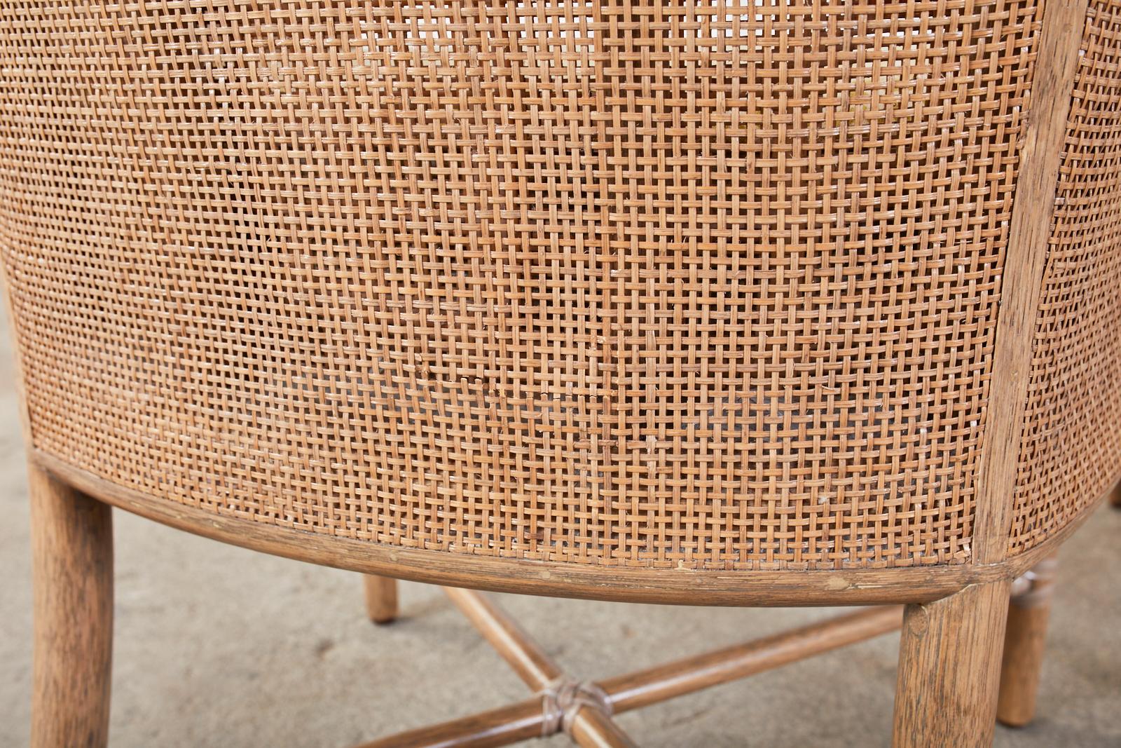 Pair of McGuire Rattan Cane Barrel Back Dining Chairs In Good Condition In Rio Vista, CA