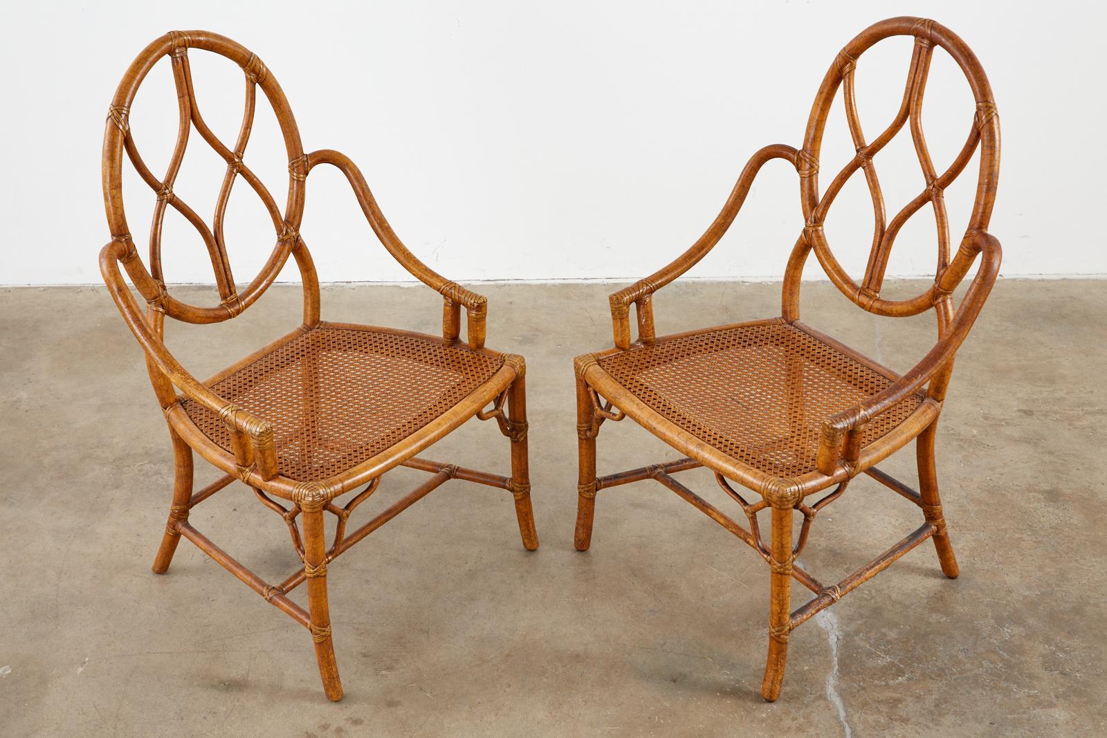 Pair of McGuire Rattan Cane Organic Modern Dining Chairs 8