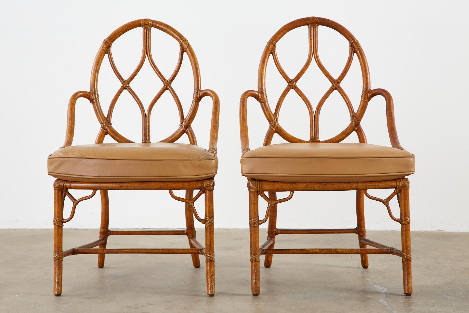 American Pair of McGuire Rattan Cane Organic Modern Dining Chairs