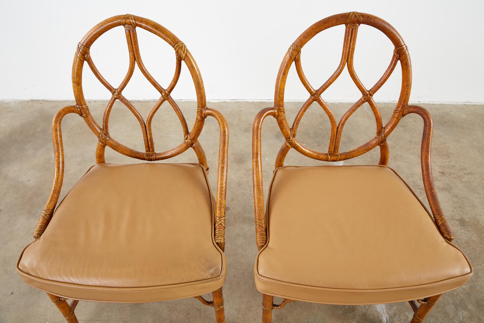 Hand-Crafted Pair of McGuire Rattan Cane Organic Modern Dining Chairs