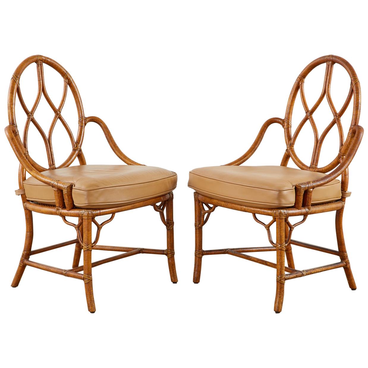 Pair of McGuire Rattan Cane Organic Modern Dining Chairs