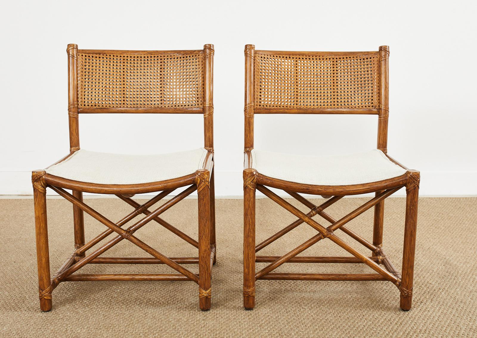 Organic Modern Pair of McGuire Rattan Caned Directors Style Dining Chairs