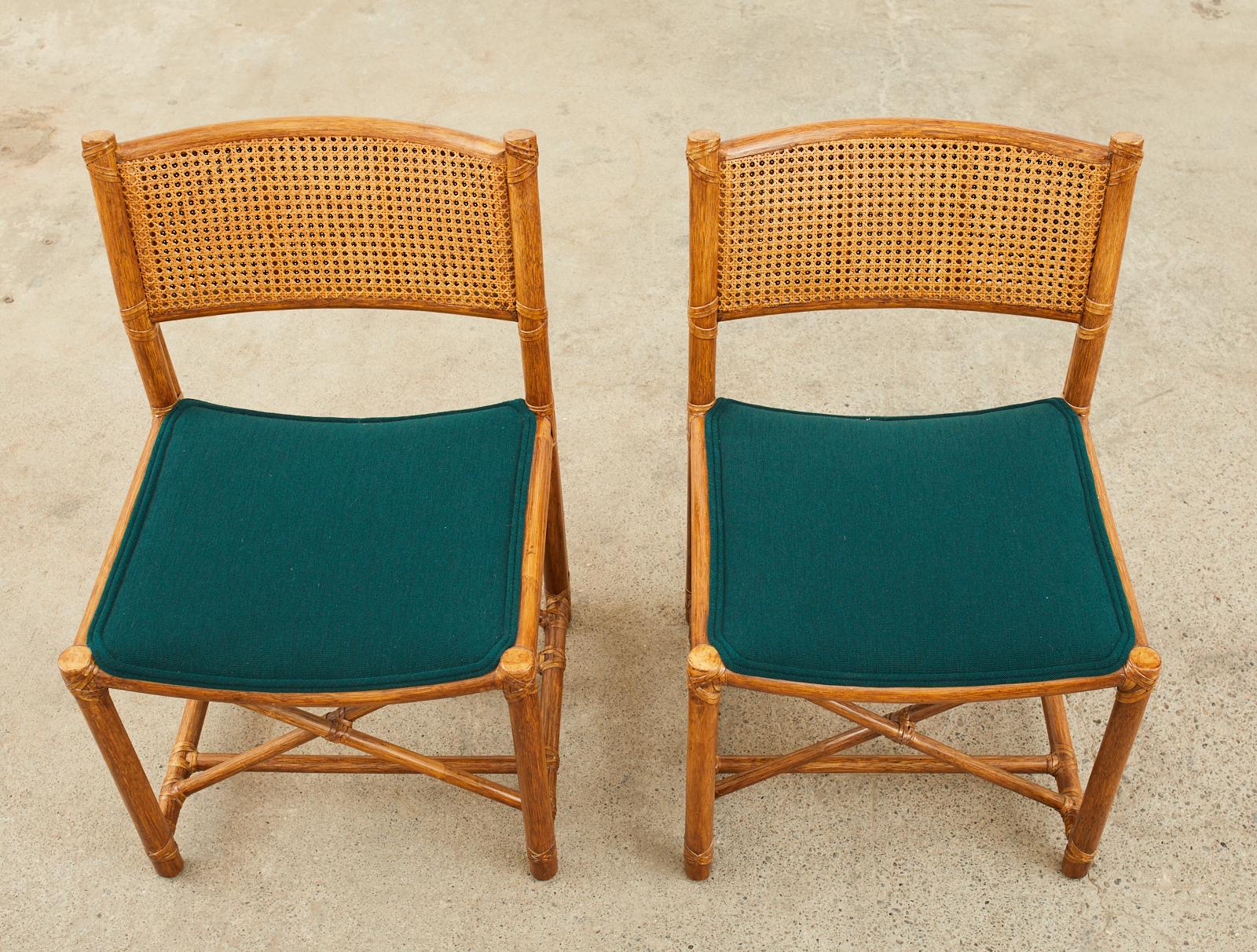 Organic Modern Pair of McGuire Rattan Caned Directors Style Dining Chairs