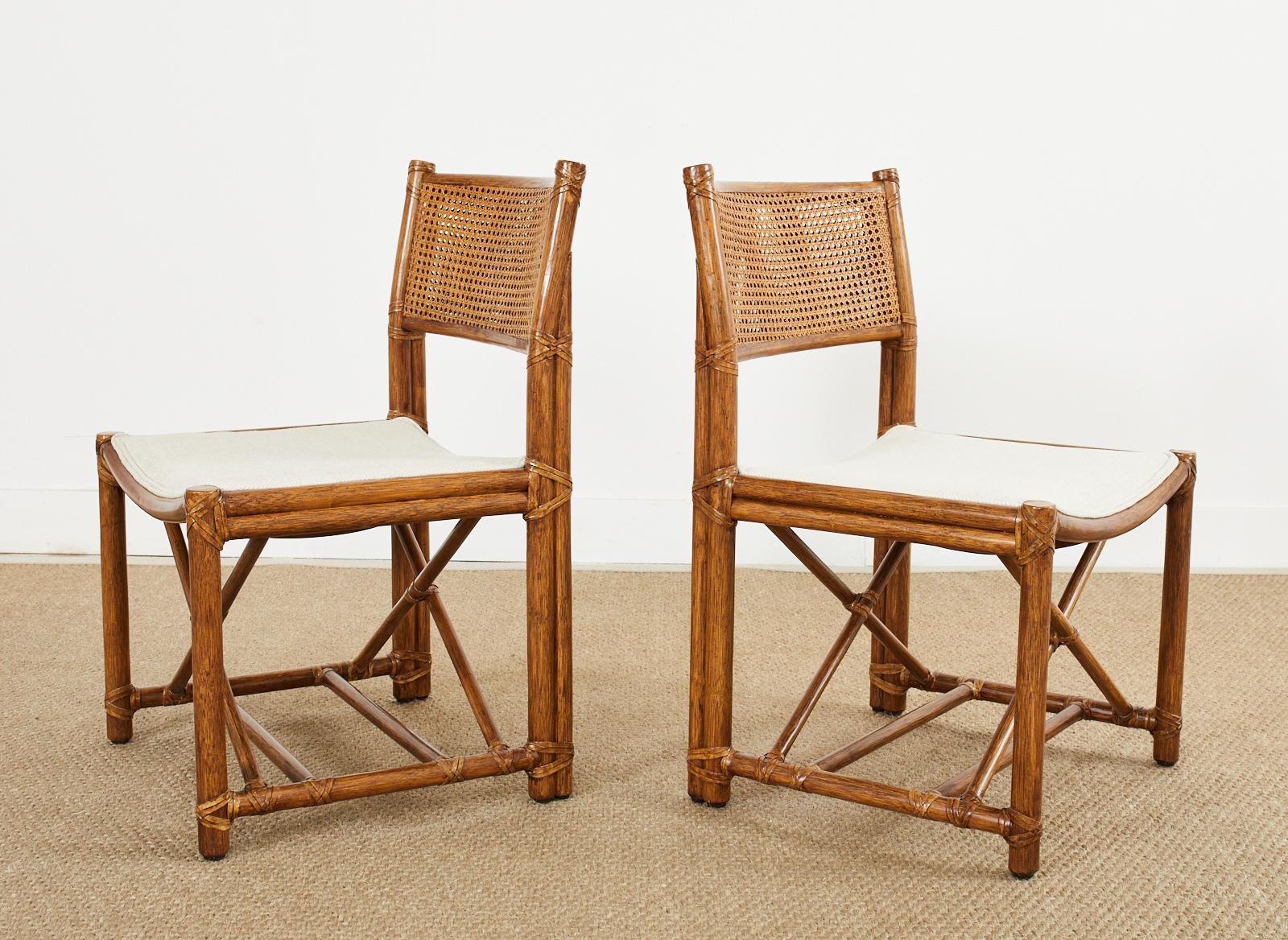 American Pair of McGuire Rattan Caned Directors Style Dining Chairs