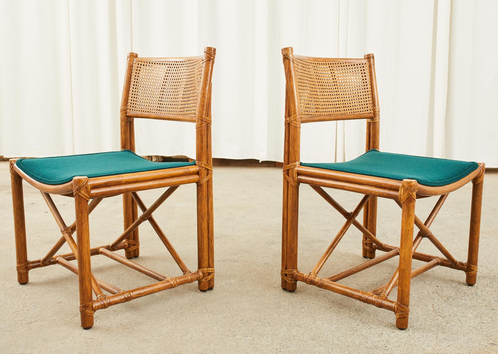 American Pair of McGuire Rattan Caned Directors Style Dining Chairs
