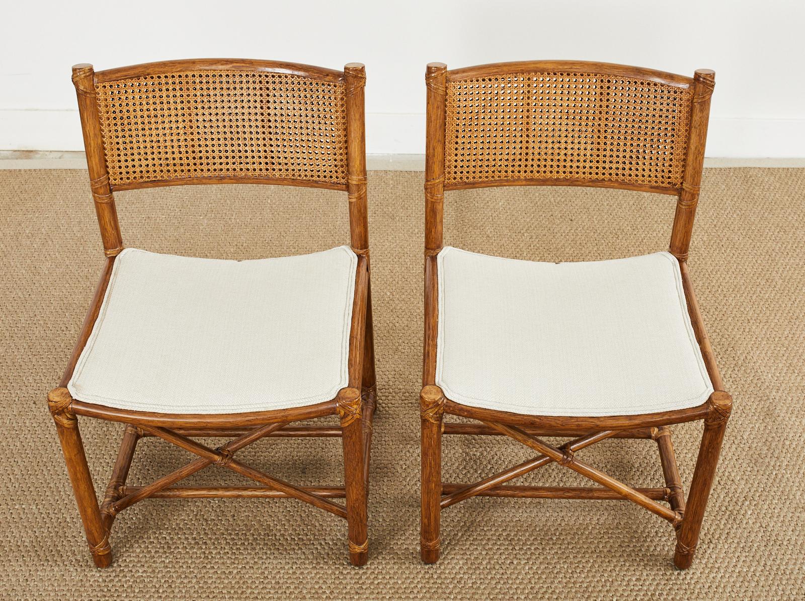 Hand-Crafted Pair of McGuire Rattan Caned Directors Style Dining Chairs