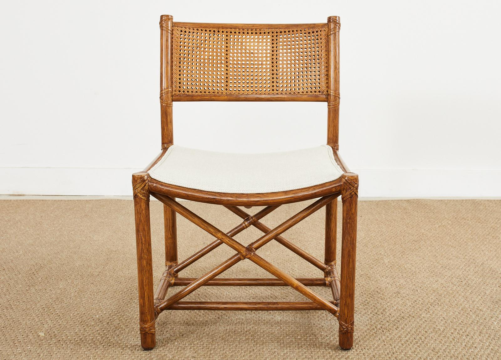 20th Century Pair of McGuire Rattan Caned Directors Style Dining Chairs