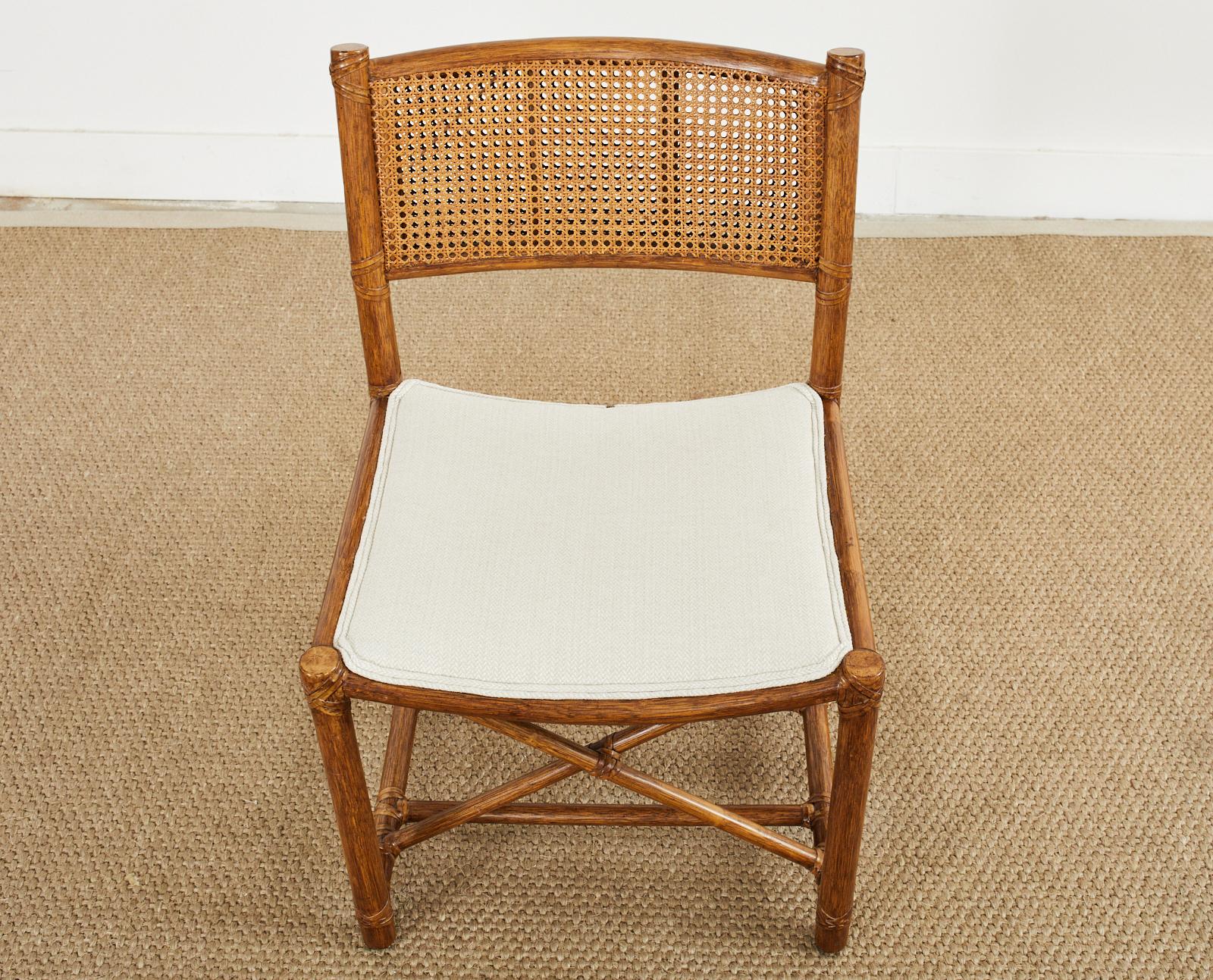 Leather Pair of McGuire Rattan Caned Directors Style Dining Chairs