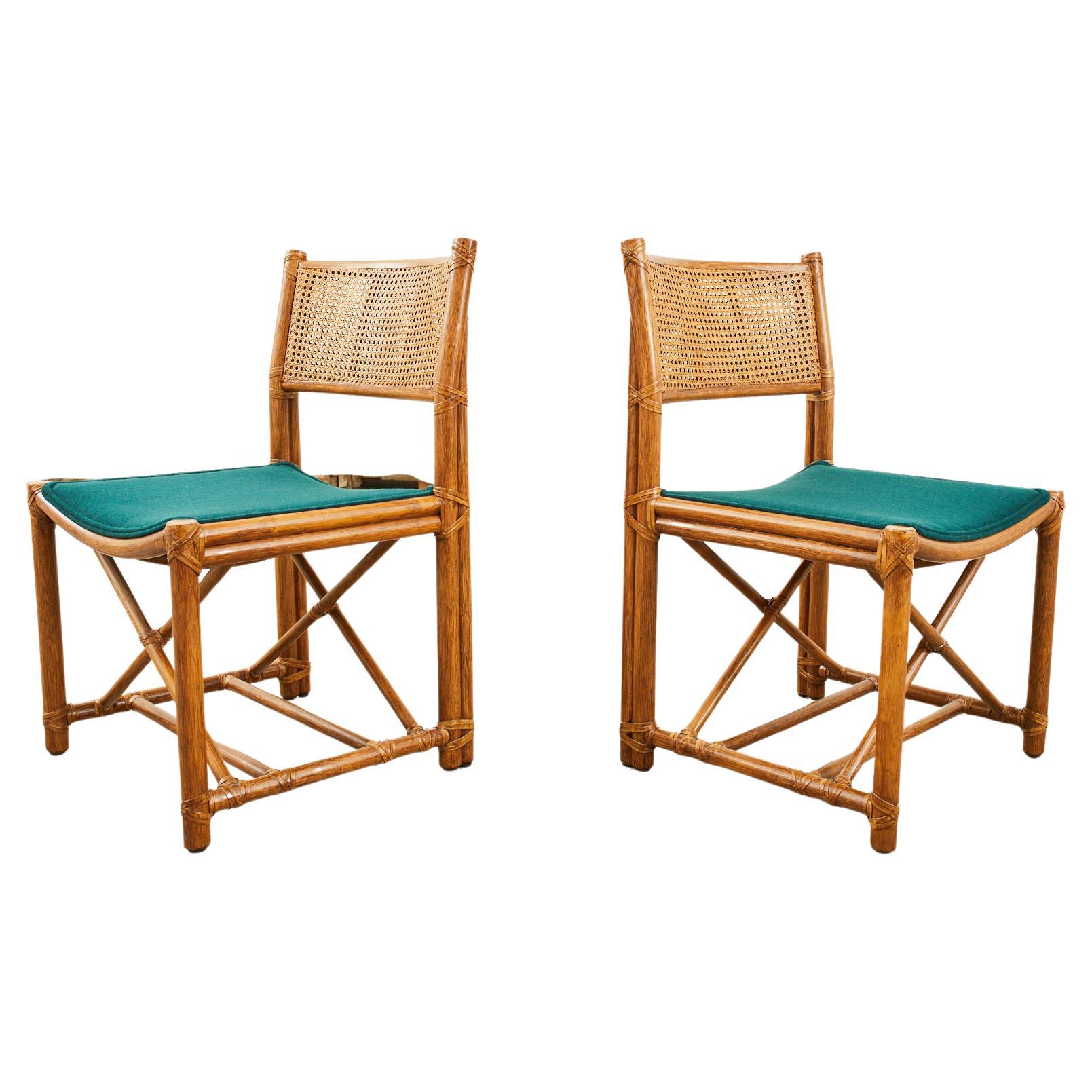 Pair of McGuire Rattan Caned Directors Style Dining Chairs