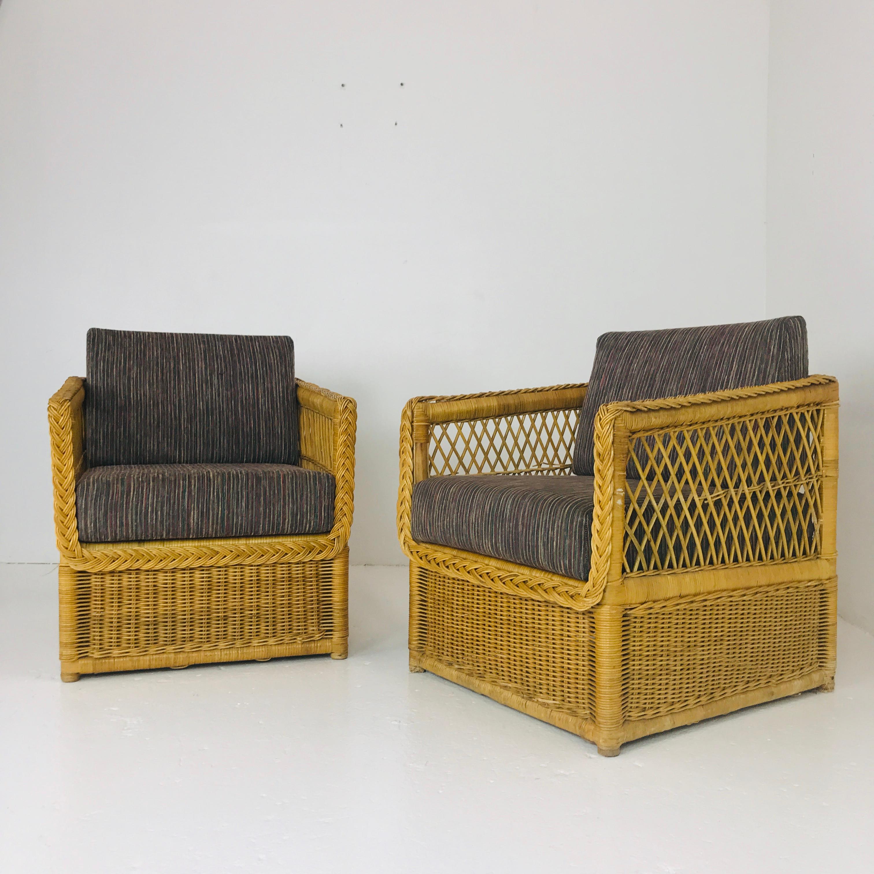 American Pair of McGuire Rattan Chairs