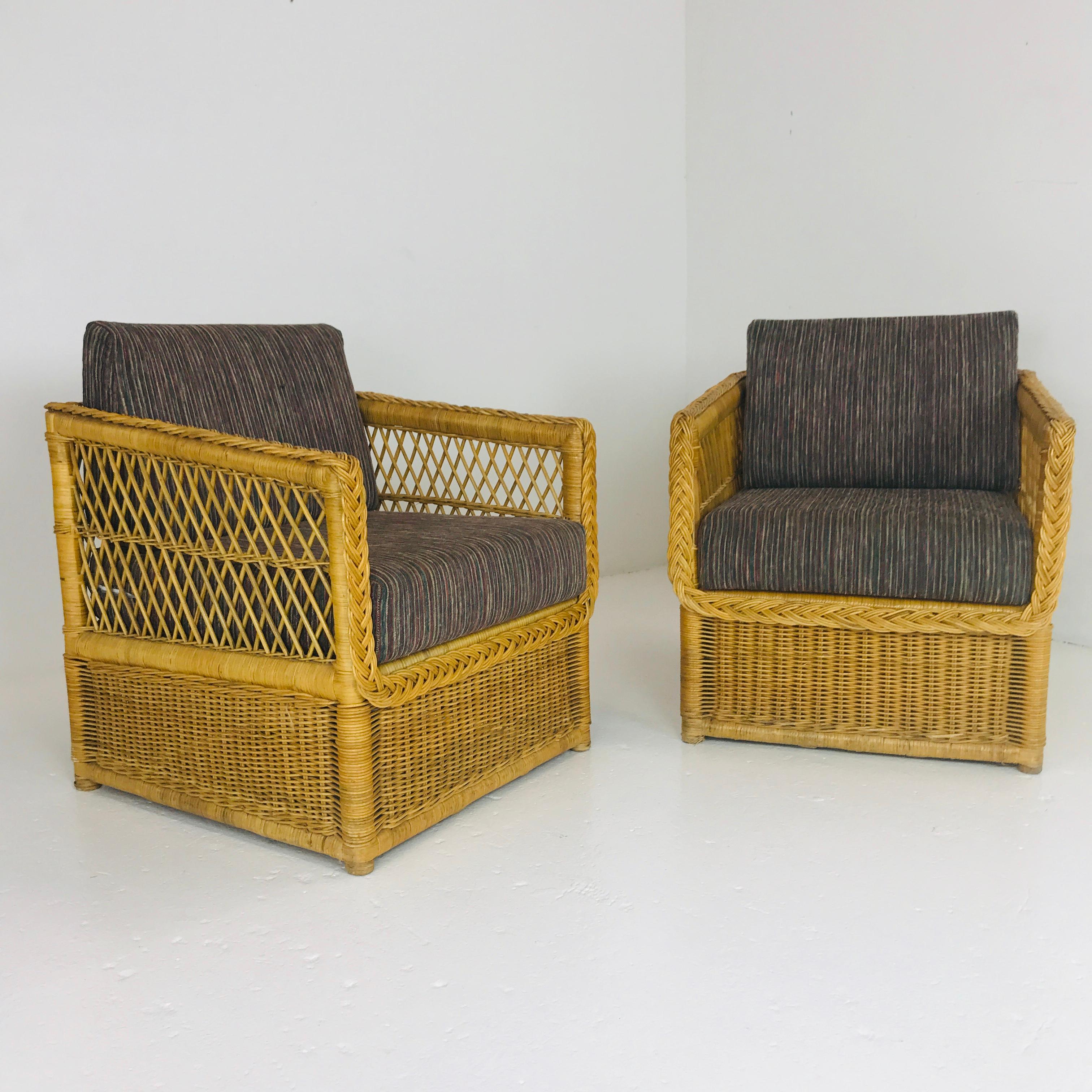 Woven Pair of McGuire Rattan Chairs