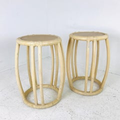 Pair of McGuire Rattan Drum Side Tables