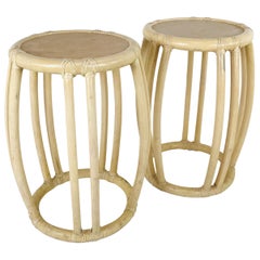 Pair of McGuire Rattan Drum Side Tables