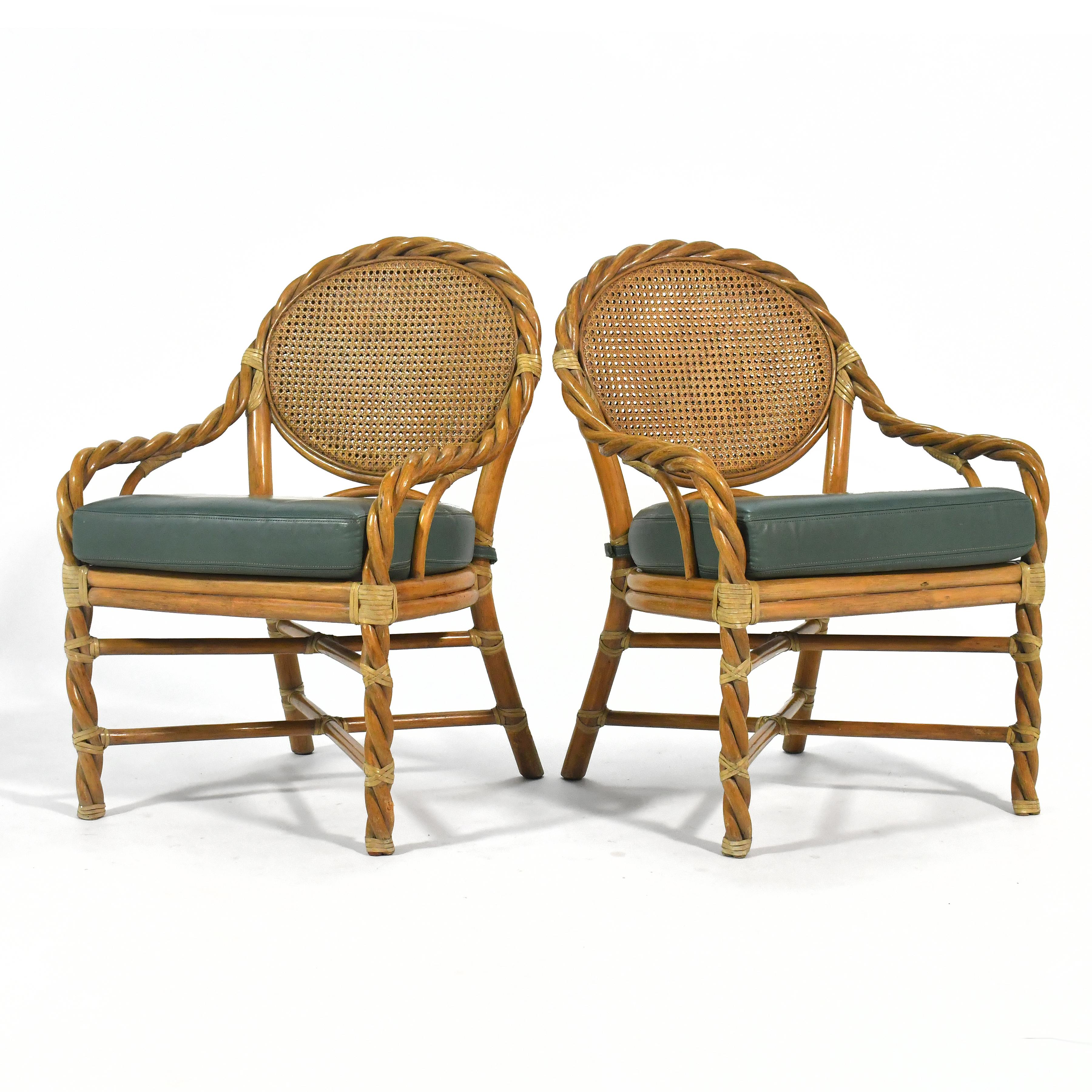 Organic Modern Pair of McGuire Rattan Lounge Chairs