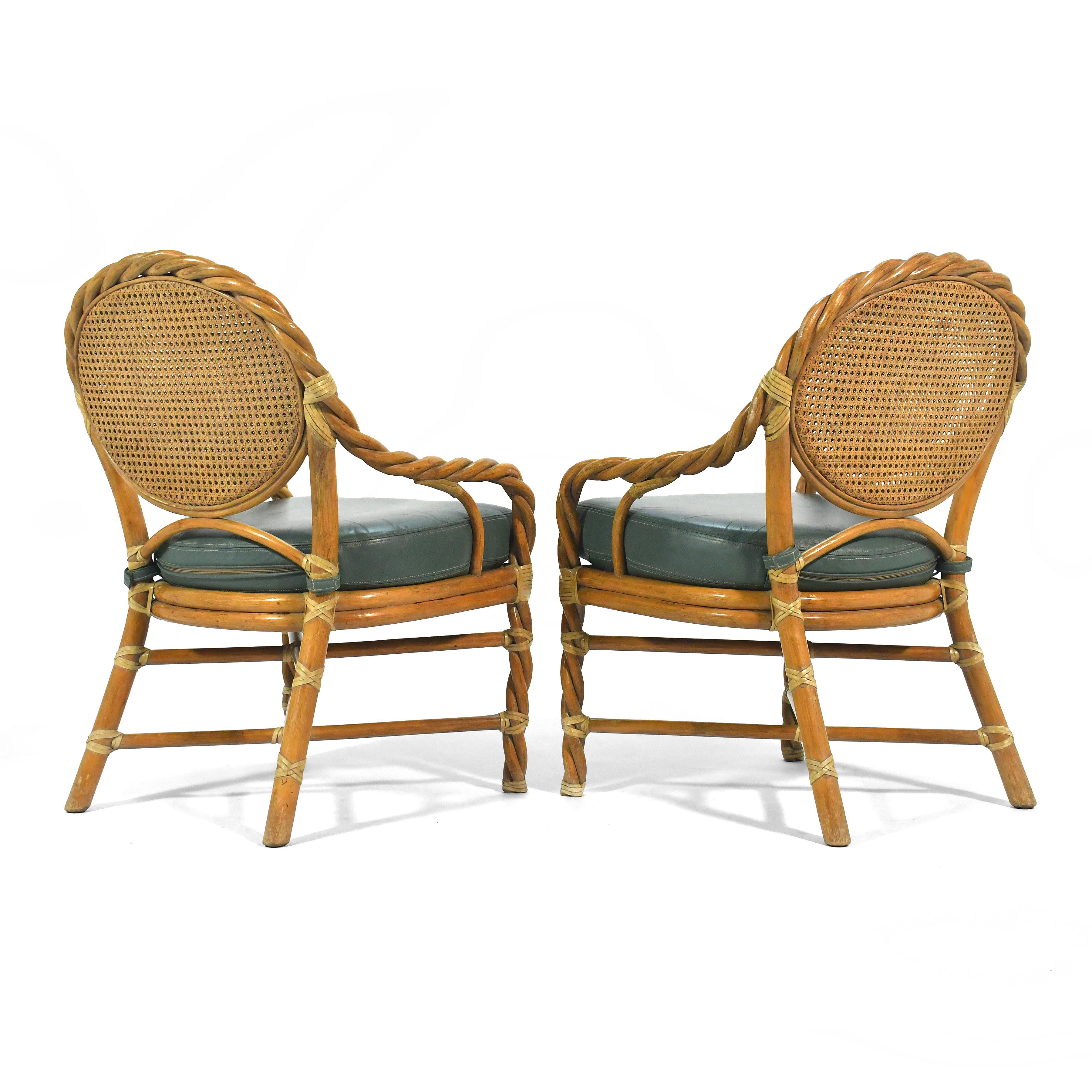 American Pair of McGuire Rattan Lounge Chairs For Sale