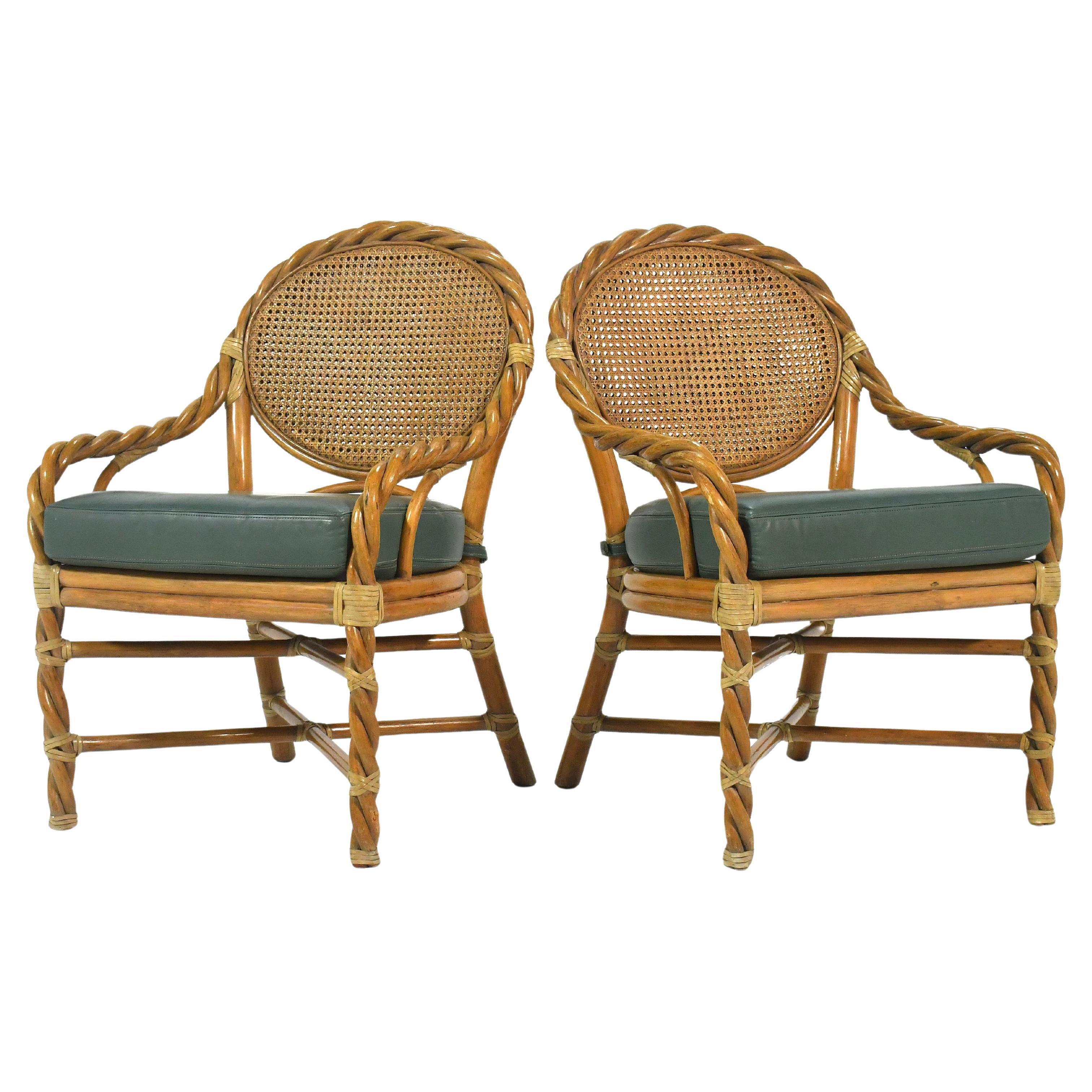 Pair of McGuire Rattan Lounge Chairs For Sale