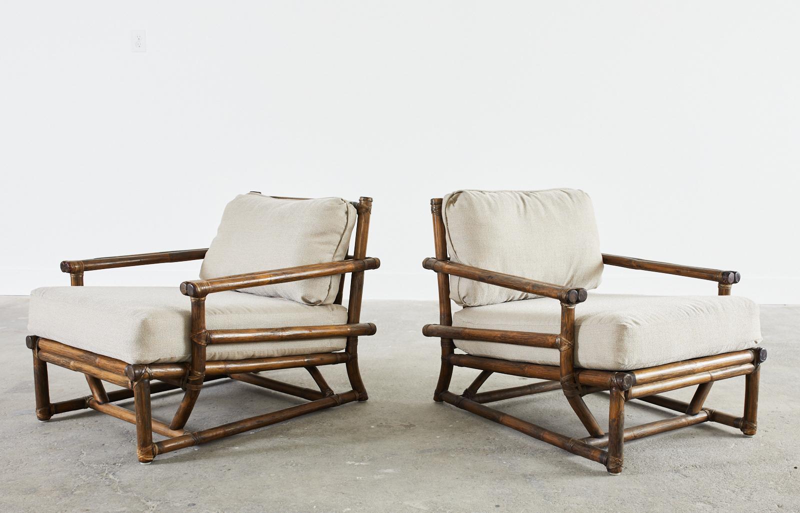 Organic Modern Pair of McGuire Rattan Low Asian Style Lounge Chairs