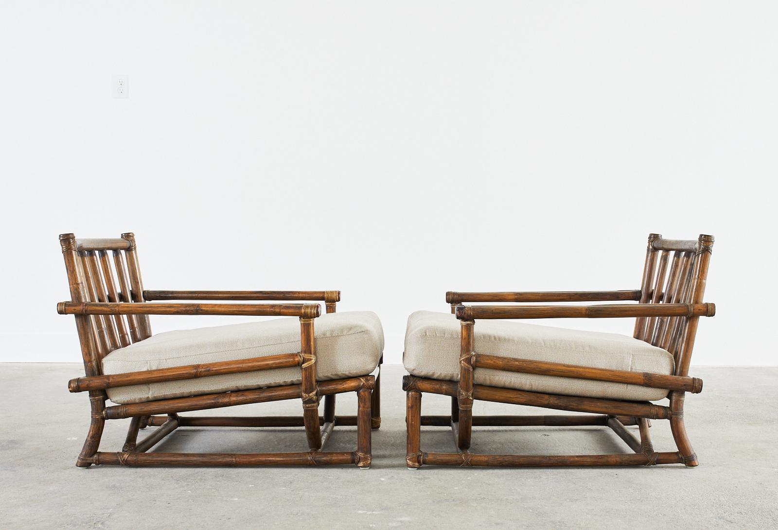 20th Century Pair of McGuire Rattan Low Asian Style Lounge Chairs