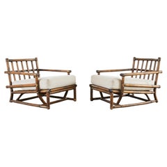 Pair of McGuire Rattan Low Asian Style Lounge Chairs