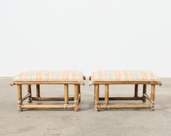 Pair of McGuire Rattan Organic Modern Footstool Benches