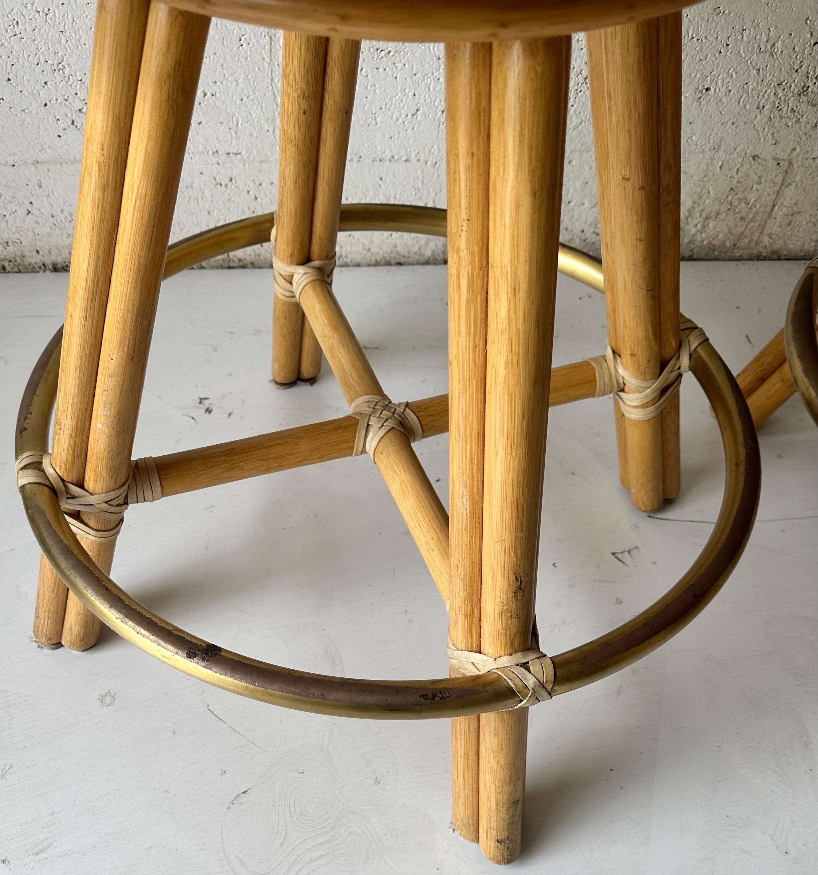 American Pair of McGuire Rattan swiveling Bar stools For Sale