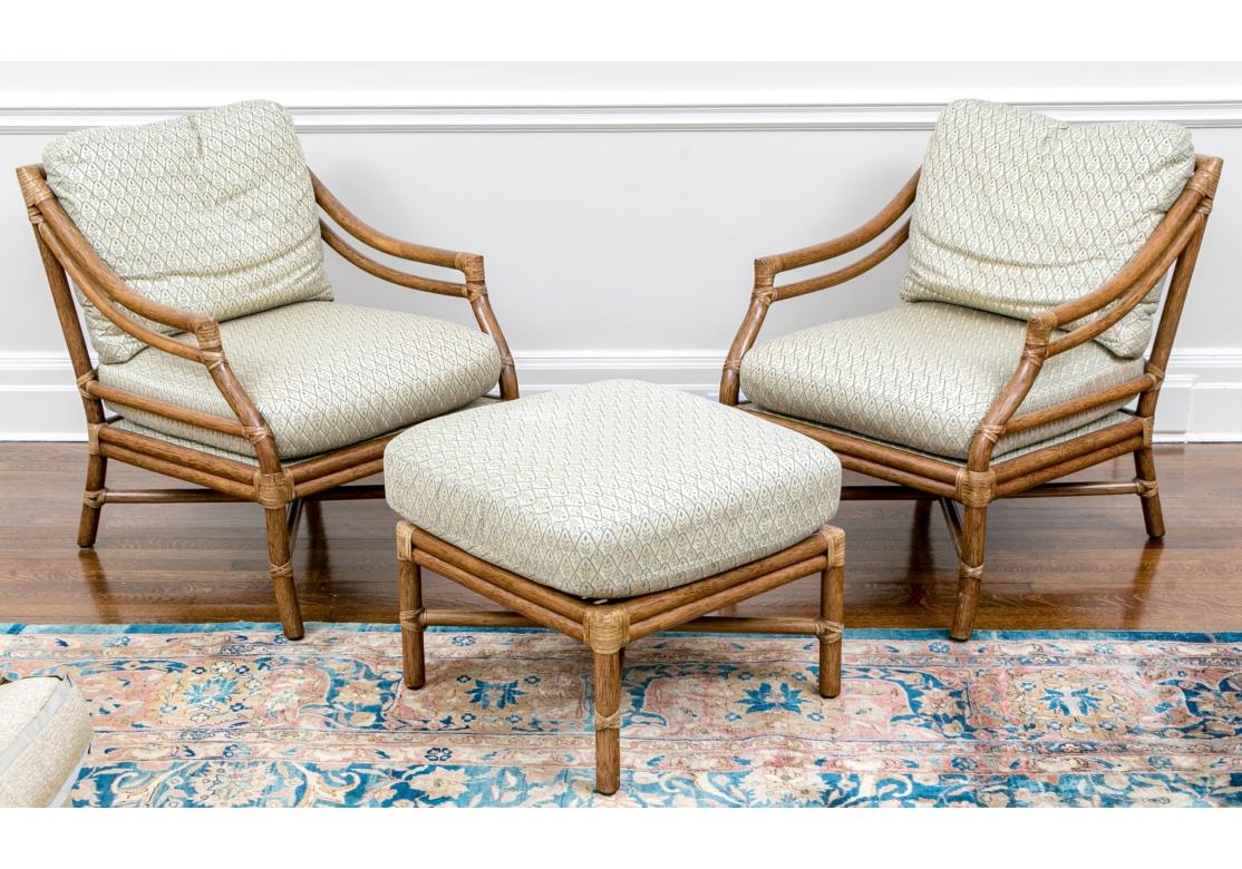 Pair Of McGuire Rattan Target Back Armchairs With Ottoman #2 11