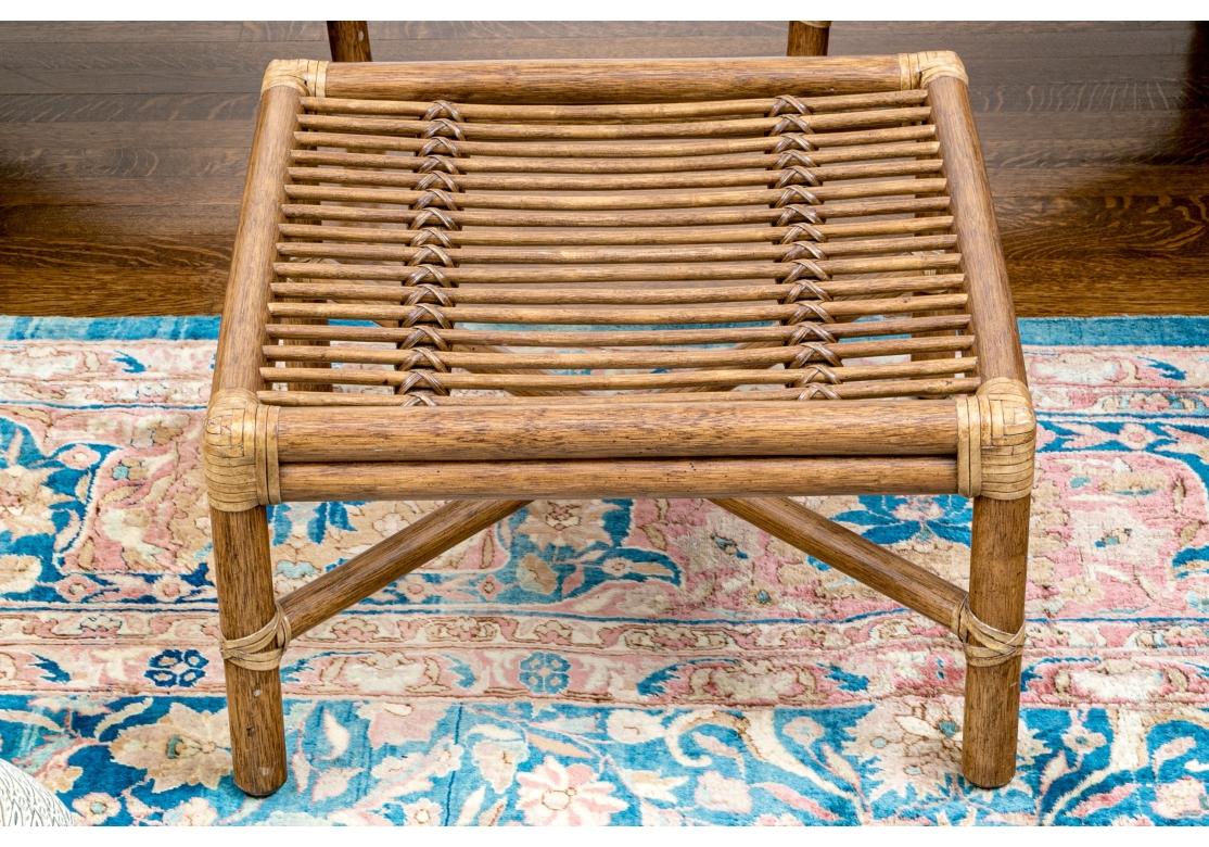 Fabric Pair Of McGuire Rattan Target Back Armchairs With Ottoman #2
