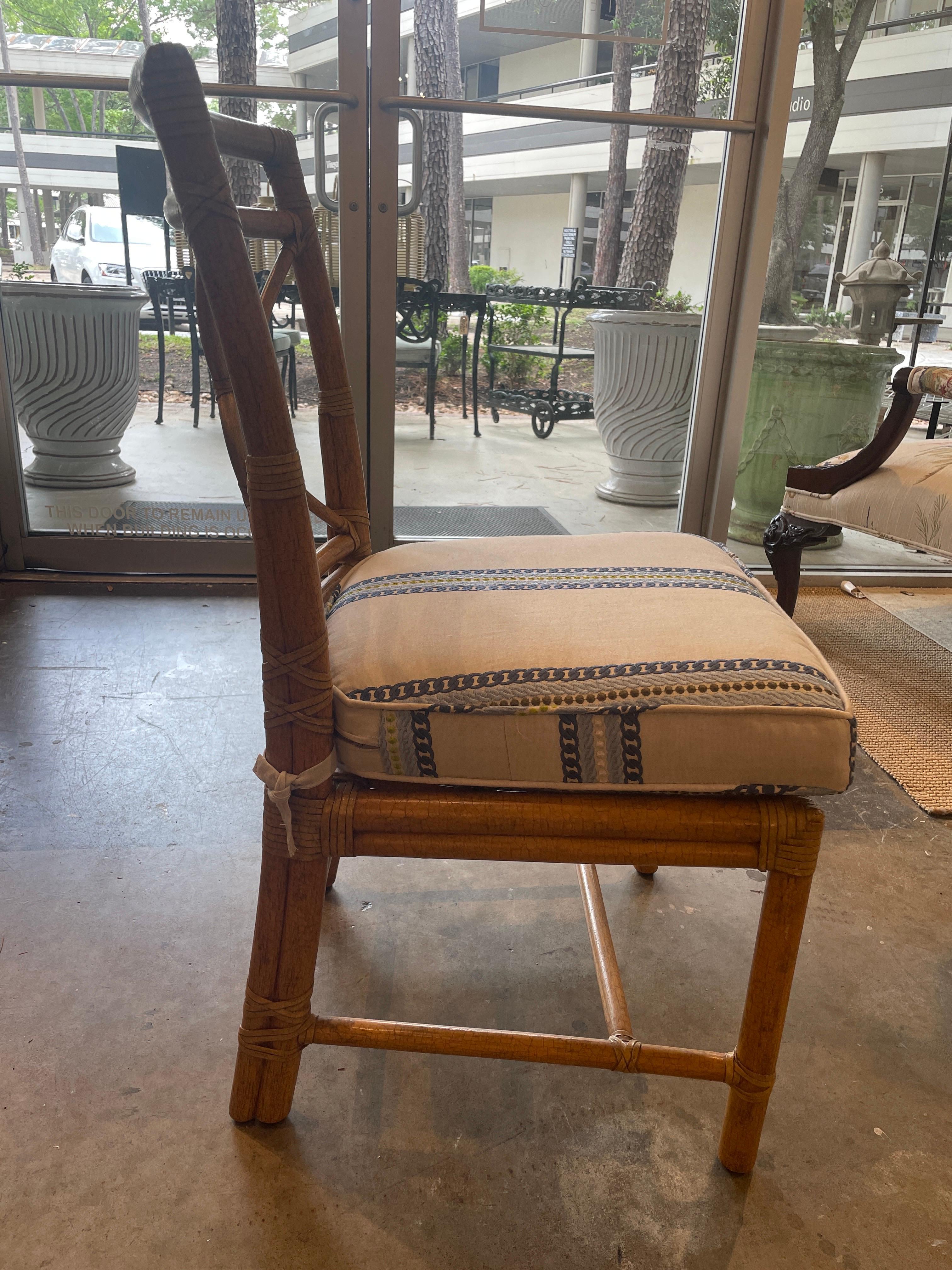 Pair of McGuire Rattan Target Back Dining Chairs In Good Condition For Sale In Houston, TX