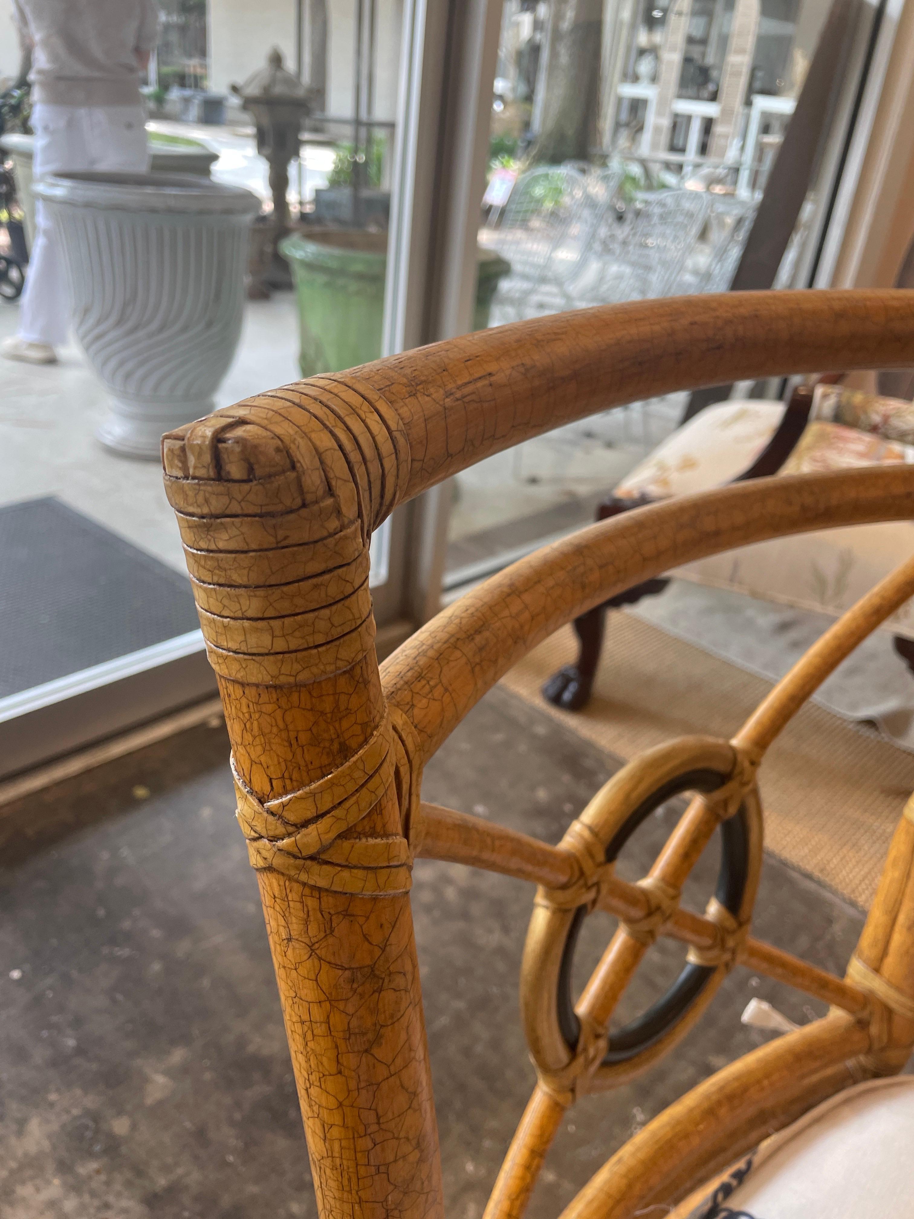 Bamboo Pair of McGuire Rattan Target Back Dining Chairs
