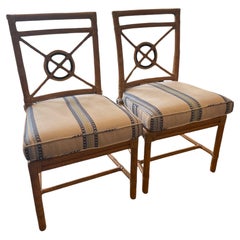 Pair of McGuire Rattan Target Back Dining Chairs