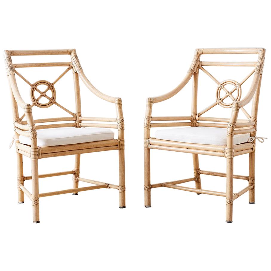 Pair of McGuire Rattan Target Design Lounge Chairs